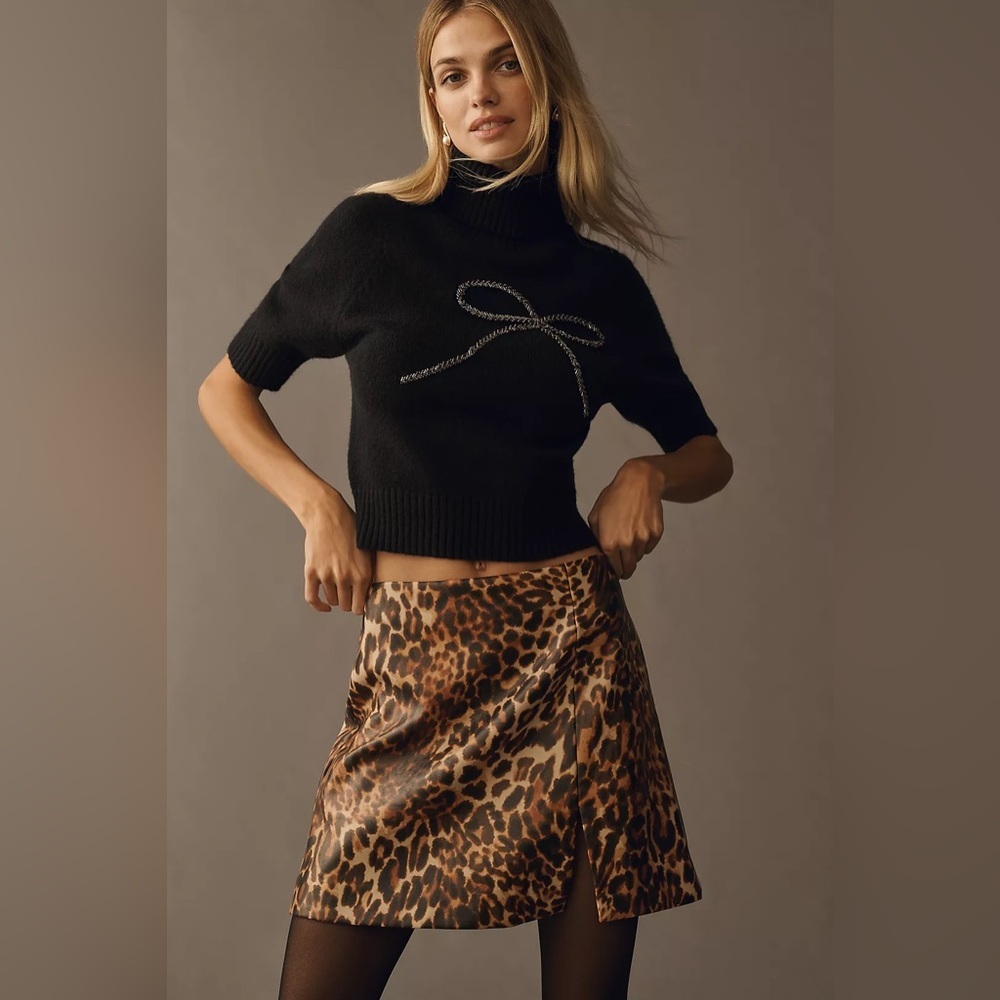 NWT! Anthropologie Maeve Faux Leather Side-Slit Micro Mini Skirt - Size 4 🏓